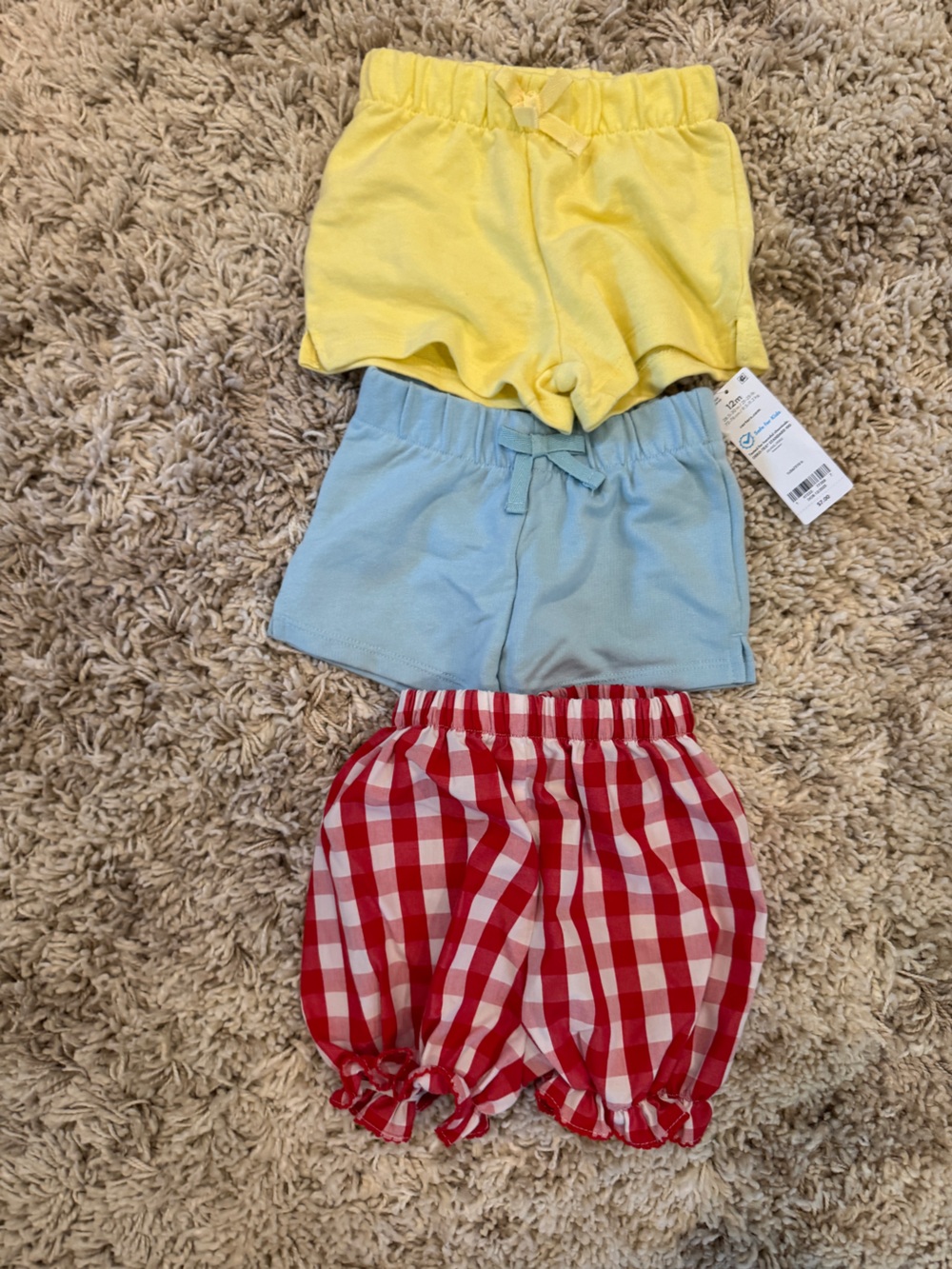 Pink Chicken and carters nwot Yellow, nwt Light Blue & LN Red Check Shorts Trio